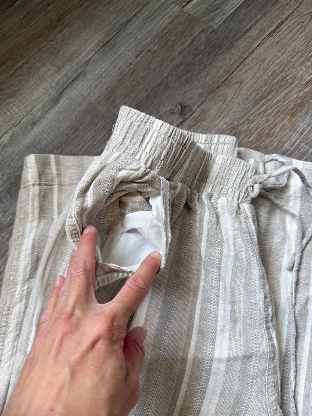 Briggs Striped Linen Blend Drawstring Pants Wide Leg Hippie Beige White Size M - Picture 8 of 8